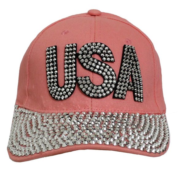 USA Women Fashion Dazzling Studs Stones Hat Adjustable Baseball Cap Pink - Picture 2 of 7